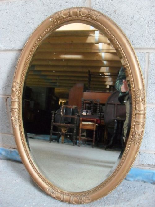 19th Century Oval Bevel Edge Gilt and Moulded Framed Mirror