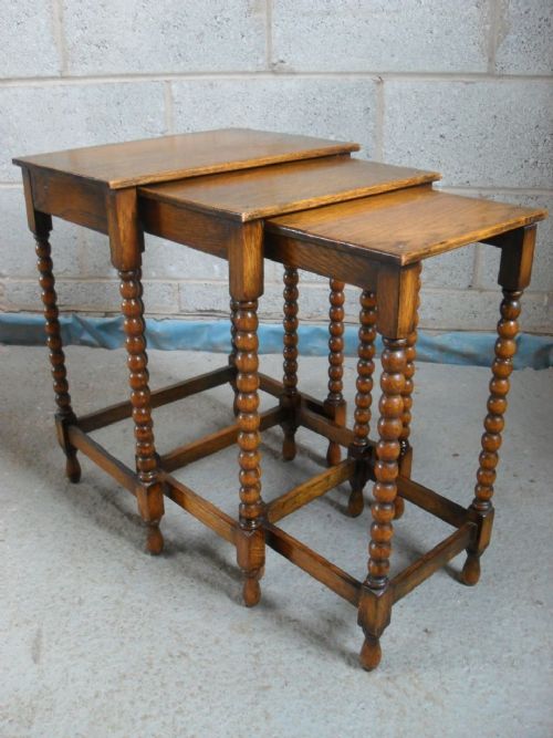Oak Bobbin Turned Nest of 3 Occasional Rectangular Interesting Occasional Tables