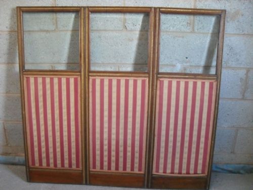 19th Century Ormolu Walnut and Upholstered Bevel Glazed 3 Fold Short Screen