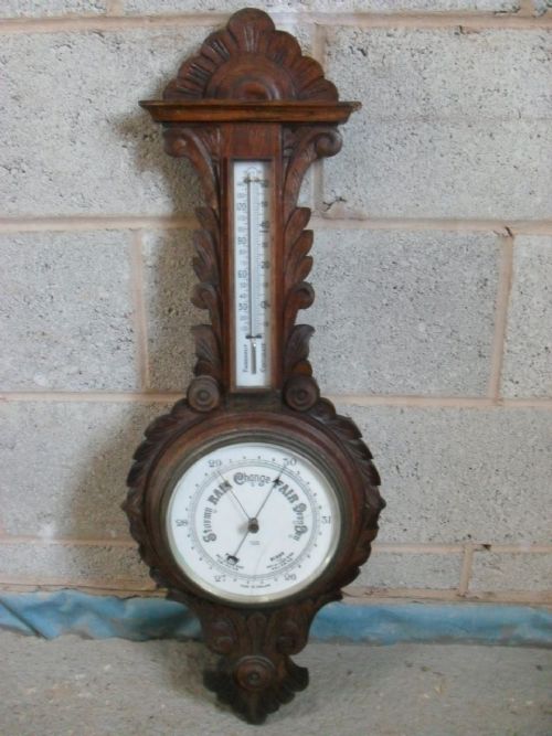 Lovely Floral Leaf Oak Carved Aneroid Barometer 'Dolline London'