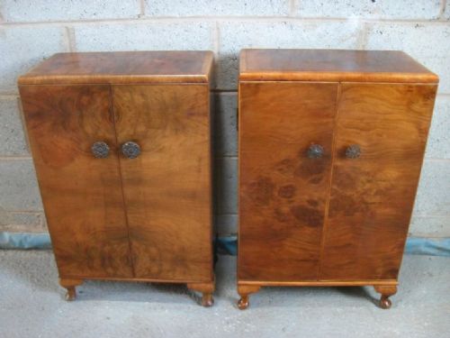 Pair of Art Deco Walnut 2 Door Bedside Cabinets