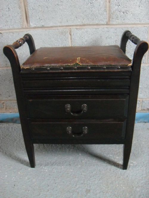 Victorian Mahogany Lift Up Lid Music Piano Stool with 2 Drawers