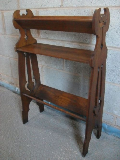 Arts and Crafts Oak 3 Tier Open Bookcase with Pierced Carved Ends