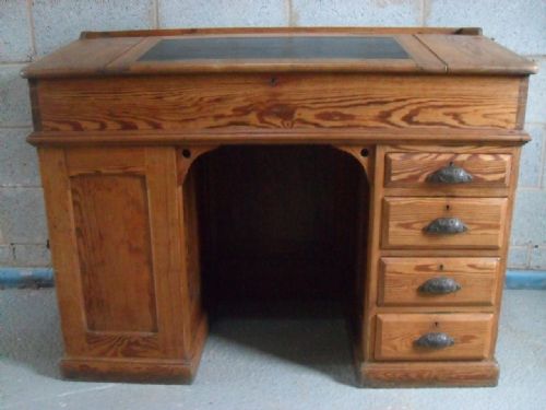 Superb Victorian Panelled Pitch Pine Clerks Writing Desk