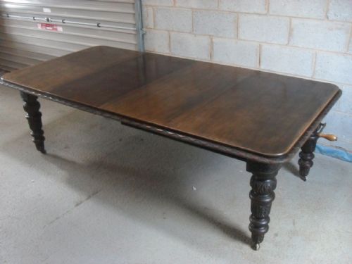 Superb Victorian Carved Oak Wind Out Extending Dining Table