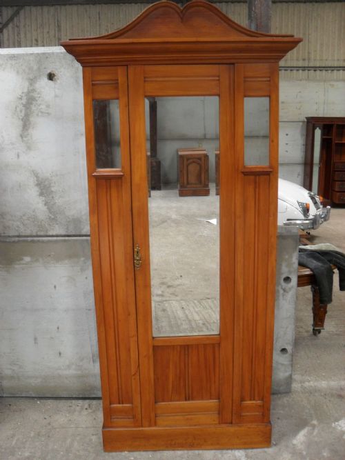 Slim Edwardian Walnut Single Door Bevel Mirror Wardrobe