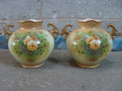 Pair of Victorian Royal Devon Floral Painted Vases