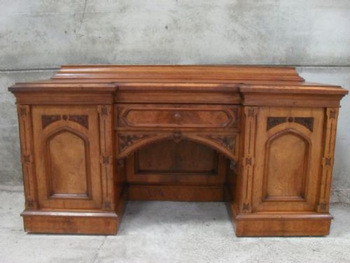 Superb Victorian Gothic Carved Oak Breakfront Pedestal Sideboard