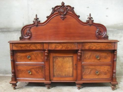 Fantastic Victorian Flame Mahogany Carved Serpentine Dresser Sideboard