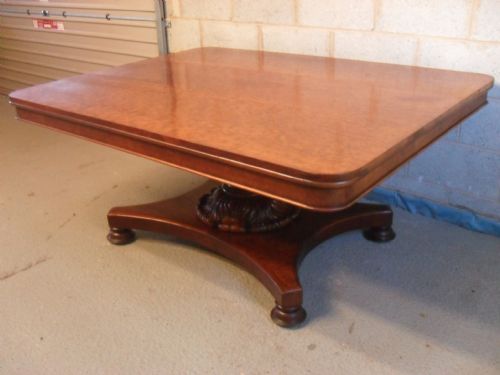Superb 19th Century Plum Pudding Mahogany Square Tilt Top Supper / Dining Table