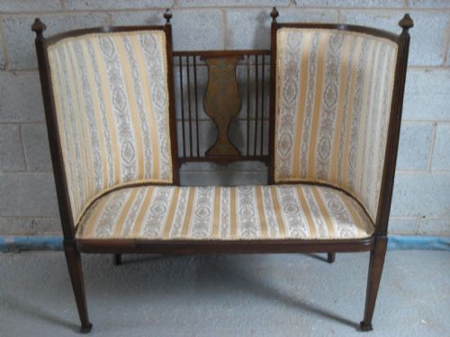 Victorian / Edwardian Inlaid Mahogany High Curved Back Parlour Settee