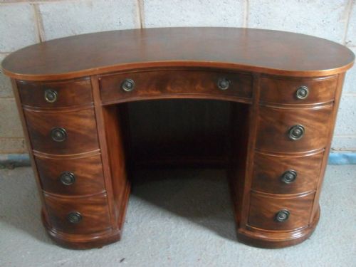 Mahogany Kidney Shape Pedestal Writing Desk with Leather Insert