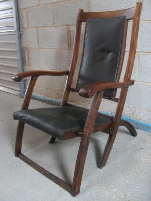 Victorian Mahogany Folding Steamer Armchair with Padded Seat and Back