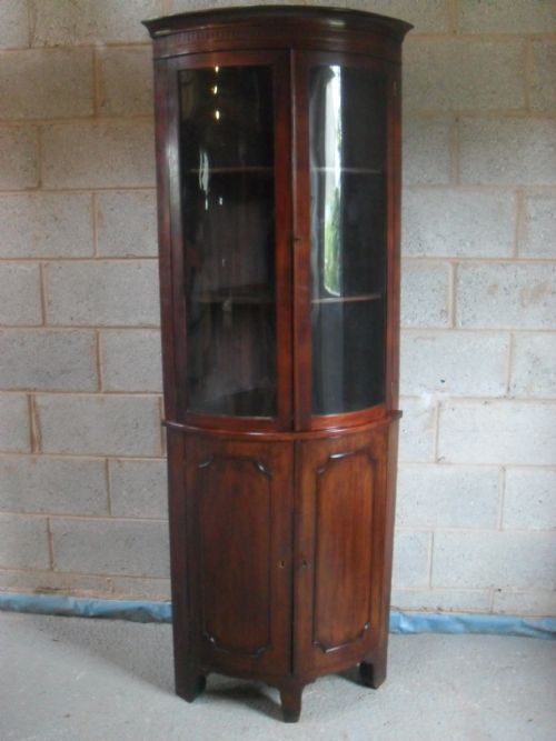 Superb 19th Century Mahogany 2 Part Bow Front Glazed Corner Display Cabinet / Cupboard
