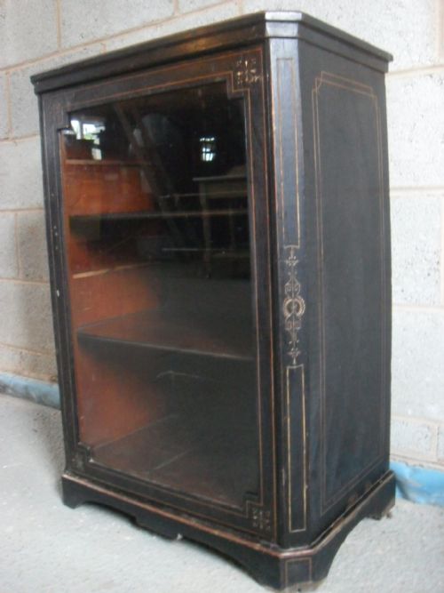 Victorian Ebonised Mahogany and Gilt Strung Glazed Door Music / Display Cabinet