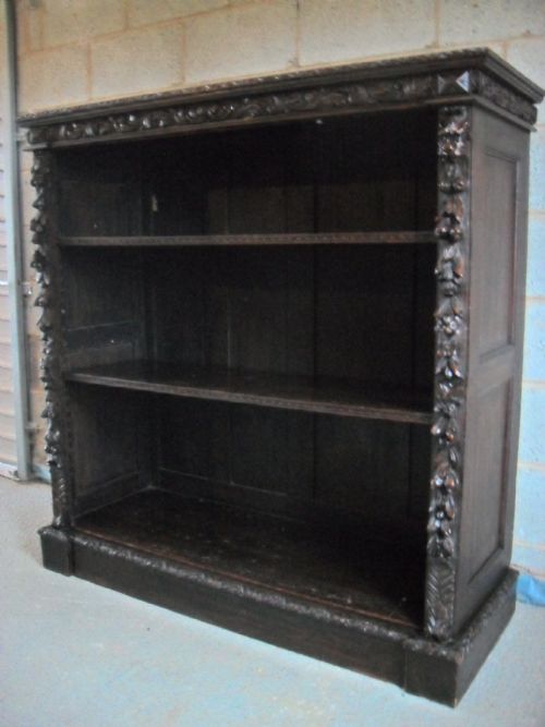 Fantastic Victorian Carved and Panelled Oak Deep Adjustable Open Bookcase by Edwards & Roberts of London