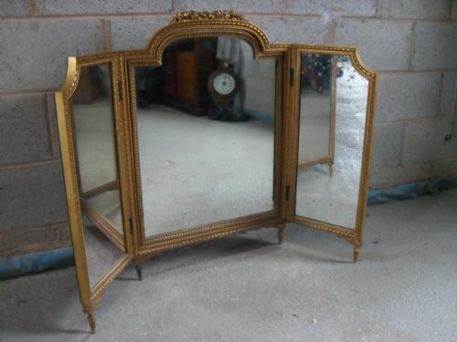 Lovely French Empire Style Gilt Folding Triptych Dressing Table Mirror
