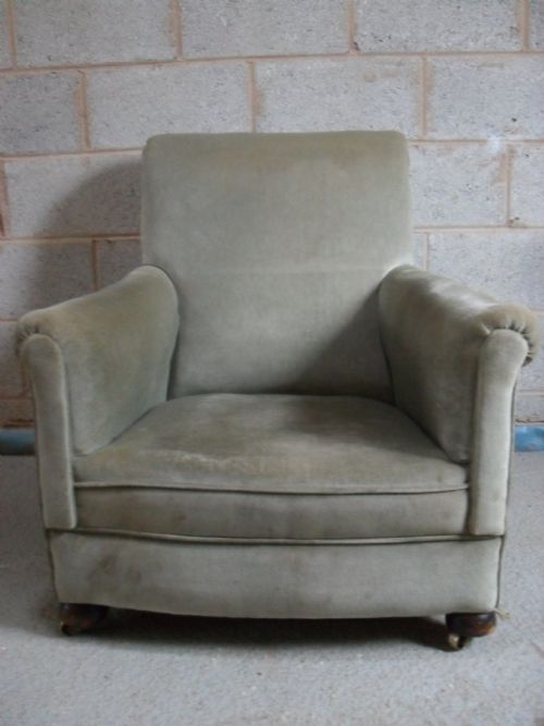 Edwardian Oak Framed Easy Upholstered Armchair