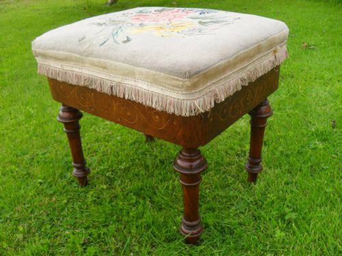 Victorian Walnut and Satin Inlaid Mechanised Adjustable Piano Stool by Wadman Brothers of Bath