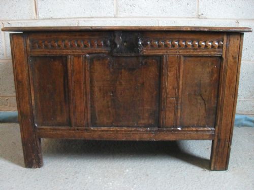 Late 17th / 18th Century Elm and Oak Small 3 Panelled Coffer
