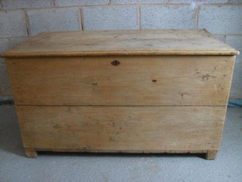 19th Century Large Pine Plank Blanket Chest on Stile Feet