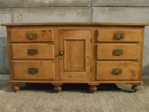 Victorian Pine Tapering Six Brass Handle Drawer Dresser Base / Side Board