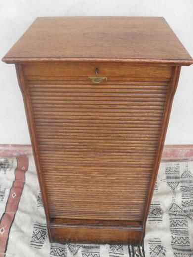 Edwardian Oak Tambour Fronted Music Cabinet