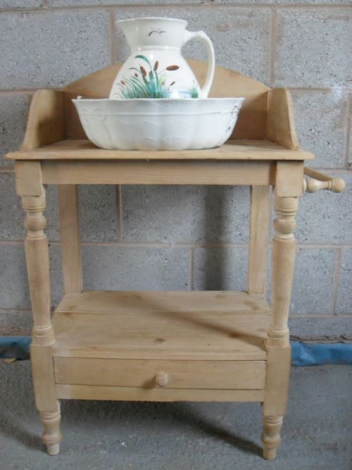 Victorian Pine Small Washstand with Gallery Back with Jug & Bowl