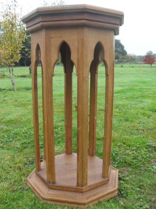 Gothic Solid Oak Octagonal Pedestal Stand with Arched Columns