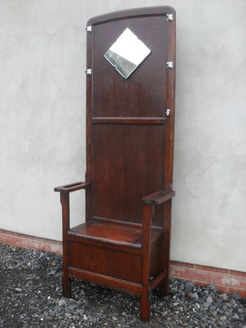 Oak Tall Hall Storage Settle Coat and Stick Stand