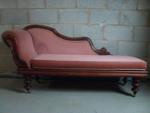 Victorian Pitch Pine Scroll Carved Back Upholstered Chaise-longue