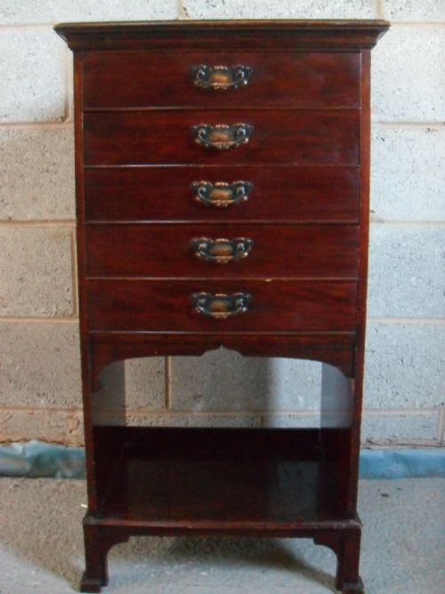 Victorian / Edwardian Mahogany 5 Drop Drawer Music Cabinet