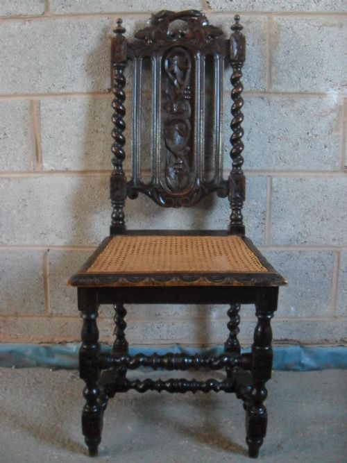 Victorian Floral Carved and Barley Twist Side Dining Chair