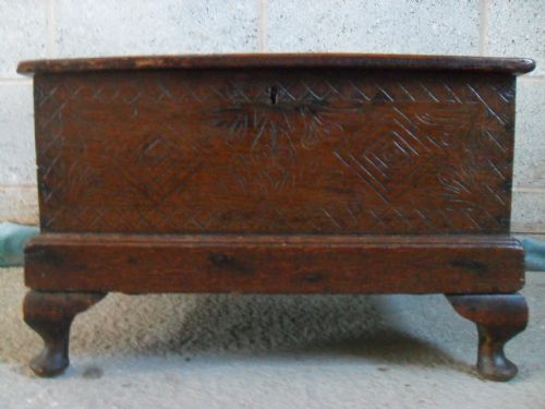 18th Century Carved Oak Bible Box / Chest