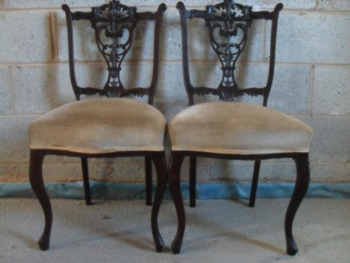 Pair of Victorian / Edwardian Carved Mahogany Dining Side Chairs