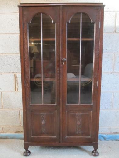 Oak Glazed 2 Door Adjustable Bookcase