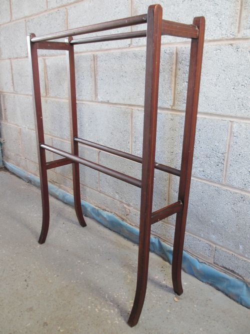 Edwardian Mahogany and Boxwood Strung 4 Bar Towel Rail / Stand / Rack