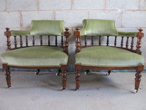 Lovely Pair of Victorian Walnut and Beech Spindle Back Tub Armchairs