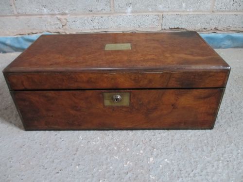Victorian Burr Walnut Brass Bound Secret Drawer Writing Slope