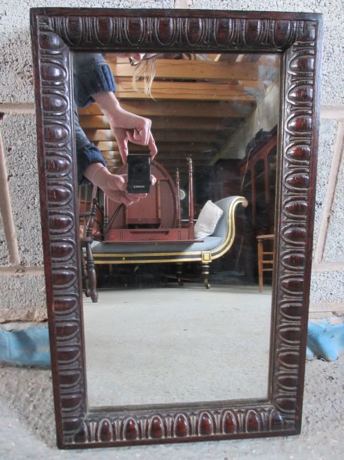 Victorian Carved Oak Framed Rectangular Wall Hanging Mirror