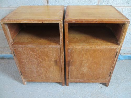 Pair of Oak Deco Style Bedside Pot Cupboards with Open Top and Cupboard Below