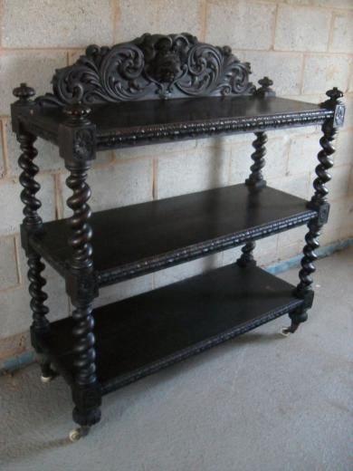 Fabulous Victorian Carved Oak Barley Twist 3 Tier Buffet Dumb Waiter Side Table