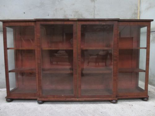 Superb 19th Century Mahogany Glazed Break Front Display Bookcase Cabinet