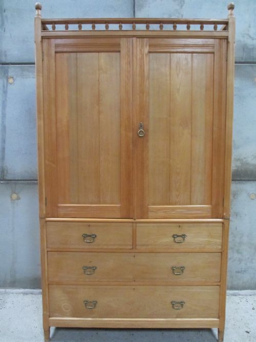 Superb 19th Century 2 Part Ash Compactum Linen Press Wardrobe