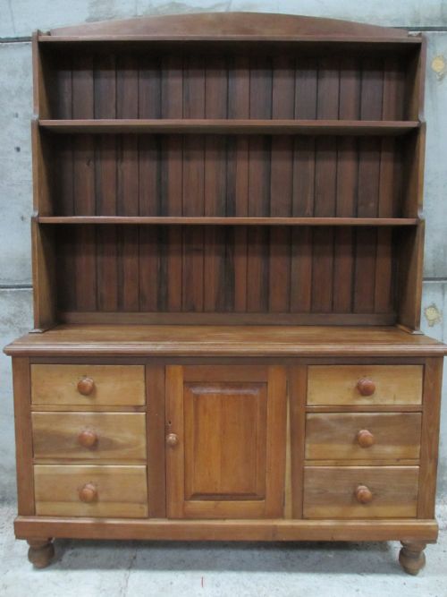 Lovely Victorian Pine Waterfall Shelf 2 Part Dresser
