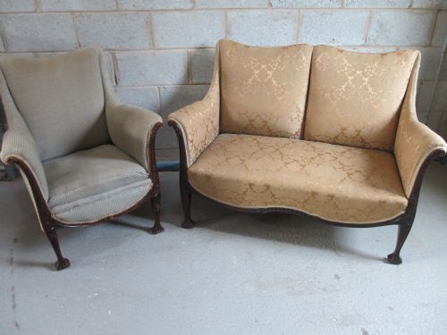 fig 1. Lovely 19th Century carved show-wood Mahogany 2 seater sofa and armchair