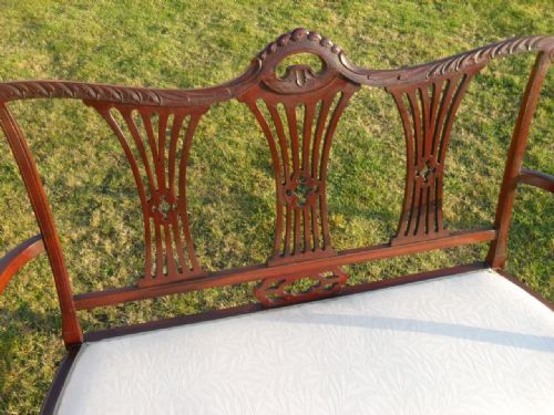 Edwardian Mahogany Show Wood Parlour Duet Settee