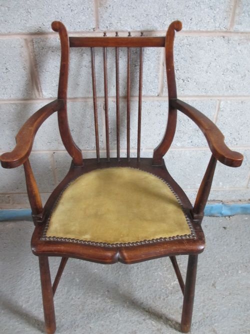 Edwardian Beech Wood Lyre Stick Back Occasional Armchair