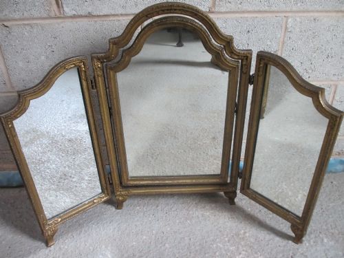 Victorian Gilt Triptych Swing Folding Dressing Table Mirror