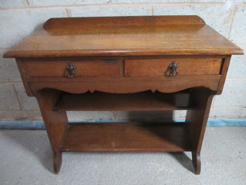 Edwardian Oak Side Writing Table Bookcase